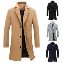 Fashion Men Winter Solid Color Single Breasted Lapel Long Coat Jacket Overcoat Men's long winter solid color fleece coat 2024 - buy cheap