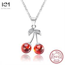 KISS MANDY 925 Sterling Silver Red Natural Stone Cherry Pendant Necklaces for Women Genuine Silver Jewelry Necklace Gift SN03 2024 - buy cheap