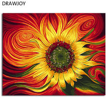 DRAWJOY-pintura por números con marco de flor de sol, lienzo de pintura y caligrafía, arte de pared para decoración del hogar, 40x50 2024 - compra barato