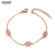Aenine pulseira brilhante de aço inoxidável, 3 peças de braceletes com pingente de cristal cz para mulheres, tendência boêmia, corrente de praia, bracelete de joia ab20078 2024 - compre barato