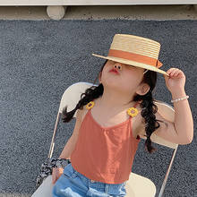 New Style Girl Cap Children's Summer Hat straw hat Wide Brim Sun Hat Flat Top Boy Orange Belt Beach Hat Sun Protection Caps 2024 - buy cheap