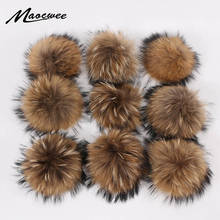 Pompón de pelo de mapache de piel realmente Natural, Bola de pelo de Animal de 15cm, pompón grande con hebilla, broche, Pin, gorros, gorros, boinas, accesorios para gorras 2024 - compra barato