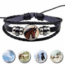 Horse Bracelet Handmade Glass Cabochon Woven Leather Bracelets Horse Mens Black Cool Punk Fashion Bracelet Horse Jewelry Gift 2024 - buy cheap