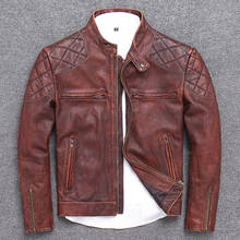 Streetwear motociclista natural jaqueta de couro genuíno dos homens moda outono primavera 100% real casaco pele carneiro homem couro caber chaqueta 2024 - compre barato