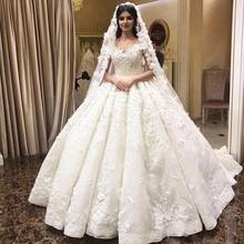 Бальное платье с сердечком, пушистое фатиновое кружевное платье с большим шлейфом и цветочной аппликацией, роскошные официальные свадебные платья, свадебные платья SV02 2024 - купить недорого