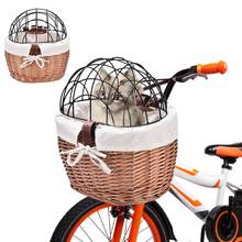 Переноска для домашних животных плетеная корзина для велосипеда передняя корзина для крепления на руль корзина для домашних животных переноска для собак и кошек ручной работы в виде велосипеда из ротанга держатель для хранения 2024 - купить недорого