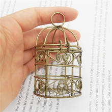 GraceAngie 2pcs Natural Romantic Rustic Style Exquisite Antiqued Bronze Hollow Bird Cage Type Iron Pendant Charms Accessory 2024 - buy cheap