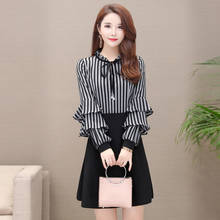 2019 Autumn Korean Stripe Office Lady Dress Women Patchwork Long Sleeve Short Lantern Sleeve Loose Office Fitted Clothes Woman 2024 - buy cheap