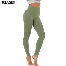 Nclgen-calça legging feminina esportiva de malha, secagem rápida, sem costura, cintura alta, academia, corrida, suor, barriga, controle, treino, fitness 2024 - compre barato