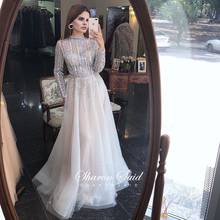 Luxury Silver Long Sleeve Muslim Evening Dresses Dubai Crystal Beading High Neck Arabic Formal Dress Lace-up Prom Party Gowns 2024 - buy cheap
