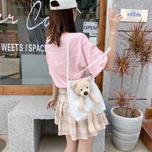 Women Canvas Shoulder Bag Cute Bear Handbag Female Casual Totes Cartoon Shopping Daily Travel Bags Shoulder Pouch for Girls 2024 - buy cheap