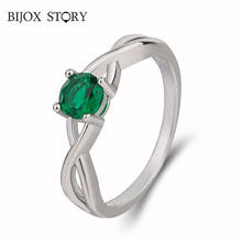 BIJOX STORY Classic 925 Sterling Silver Ring with Round Sapphire Emerald Fine Jewelry Ring for Women Wedding Anniversary Party 2024 - buy cheap