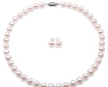 8mm 10mm conjunto de joyas de mujer blanco redondo collar de perlas reales pendientes de perno 925 cierre de plata AAA cultivado de agua dulce perla 2024 - compra barato