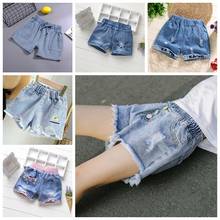 Hot Sale 2021 Children Girls Summer New Denim shorts Kids girls embroidery flower letters distrresed short jeans 3-15 years 2024 - buy cheap