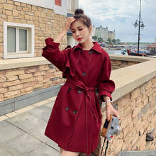Red windbreaker women mid-length 2021 spring autumn new fashion ins tide Hepburn style double-breasted windbreaker jacket s474 2024 - buy cheap
