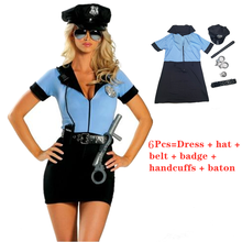 Adult Sexy Blue Cop Costume Halloween Party Police Women Cosplay Uniform 2024 - buy cheap