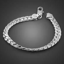 Mens Simple 7MM mm 100% 925 Sterling Silver Curb Cuban Link Chain Bracelets for man Women Unisex Wrist Jewelry Gifts 2024 - buy cheap