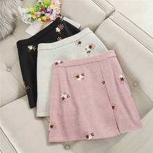 Winter Kawaii Women Mini Skirt Sweet Floral A-line High Waist Skirts Ladies Chic Embroidery Invisible Zipper Elegant Skirt 2024 - buy cheap