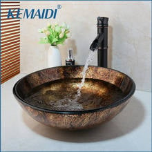 KEMAIDI New Soild Brass Oil Bamboo Black Faucet +Ross Brand 2015 Washbasin Lavatory Glass Sink Bath  Combine Tap Mixer Faucet 2024 - buy cheap