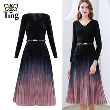 Tingfly-vestido midi chique feminino, moda primavera/outono, patchwork, plissado, elegante, casual, longo, zaful 2024 - compre barato