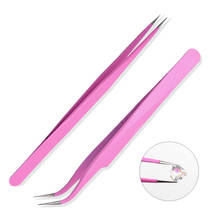 1pc Pink Straight/Curved Nail Tweezers Stainless Steel Sticker Decals Studs Beads Rhinestones Picker Nail Art Tool Eye Makeup 2024 - buy cheap