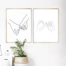 Pinky swear desenho contínuo com uma linha, arte em parede, poster impressões minimalistas, pintura de casal 2024 - compre barato