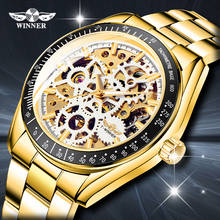 Relógio winner branco dourado steampunk, relógio de pulso automático luminoso à prova d'água para homens, relógio de marca de luxo esportivo masculino 2024 - compre barato