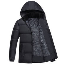 Куртка мужская с меховым капюшоном, Модная парка, однотонная Толстая хлопковая куртка, парка с флисом, ветровка, зима 2020 2024 - купить недорого