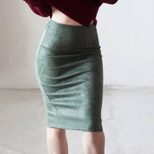 Faldas elásticas de ante para mujer, faldas de tubo de Color sólido, de cintura alta, ajustadas, gruesas, Vintage, Otoño e Invierno 2024 - compra barato