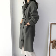 Женское шерстяное пальто с поясом, в стиле ретро, с поясом 2024 - купить недорого
