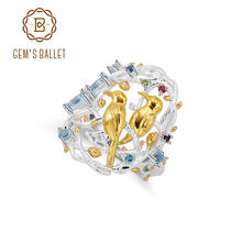 GEM'S балетное коктейльное кольцо для сада с натуральным небесно-голубым топазом, 925 пробы, серебряное женское массивное кольцо ручной работы, хорошее ювелирное изделие 2024 - купить недорого