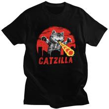 Kawaii Catzilla T Shirt Cute Flaming Feline Cat Monster Tshirt Men Funny Short Sleeved Kitten Neko Comic T-shirt Cotton Tee Gift 2024 - buy cheap