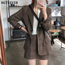 Vintage Two-piece Plaid Blazer Suits Women Single-breasted Jacket & Pencil Skirt Women Skirt Suit Casual Blazer Sets 2019 Autumn 2024 - buy cheap
