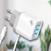 3.1A EU UK Charging Plug 3 USB Port Luminous Mobile Phone Charger Adapter With Cable Charger Travel Charging For All Phones 2024 - buy cheap
