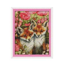 Joy Sunday Two Fox Animals Pattern Cross Stitch Kit Patterns Set Small 14CT Chinese Embroidery Counted Needlework Fabric Printed 2024 - buy cheap