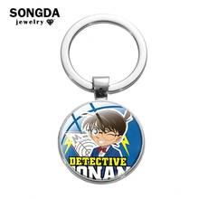 SONGDA Detective Conan Case Closed Key Chain Classic Cartoon Figures Conan Edogawa Glass Art Picture Charm Keyring Car Keychain 2024 - buy cheap