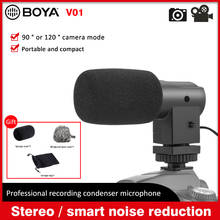 Boya BY-V01 estéreo x/y microfone condensador entrevista música shotgun mini mic com pára-brisa para sony canon dslr câmeras de vídeo 2024 - compre barato