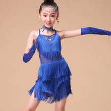 2021 elegante crianças vestidos de dança latina para meninas franja vestido borla lantejoulas palco ballroom desempenho dança prática roupas 2024 - compre barato