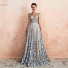 Blue Lace Prom Dresses 2022 Beaded Rhinestone A Line Cap Sleeves Long Sheer Neck Evening Gowns Engagement Dress Abendkleider 2024 - buy cheap