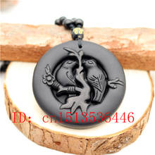 Natural Black Obsidian Lovebirds Pendant Beads Necklace Charm Jewellery Fashion Accessories Hand-Carved Amulet Gifts for Women 2024 - buy cheap