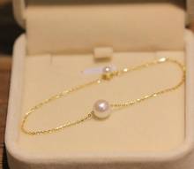 Jewelry Genuine Natural freshwater Ins wind single Round Pearl 14K Gold Adjustable Bracelet 2024 - buy cheap