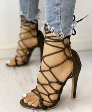 Dipsloot Hot Summer Woman Cross Lace Up Cage Rope Sandals Red Green White Pink Gladiator Thin Heel Sexy Party Sandals Shoes 2024 - buy cheap