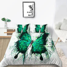 Criativo jogo de cama rainha moda macio 3d borboleta verde capa edredão rei gêmeo completo único duplo design único conjunto cama 2024 - compre barato