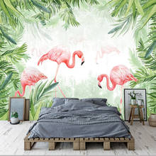 Papel de parede com pôster 3d personalizado, pintura em lona com folha de banana e flamingo 3d para sala de estar, quarto das crianças, à prova d'água 2024 - compre barato