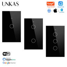 UNKAS-Interruptor de pared inteligente para el hogar, Panel de vidrio de 1/2/3 entradas, con aplicación táctil Tuya, estándar de EE. UU., Google Home, línea nulo y fuego, WIFI 2024 - compra barato