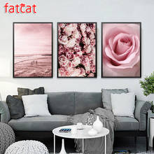 Fatcat 5d faça você mesmo pintura de diamante praia rosas tríptico quadrado completo mosaico redondo bordado flores decoração ae1553 2024 - compre barato