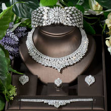 HIBRIDE-Conjunto de joyería de zirconia cúbica brillante para mujer, juego de 5 piezas, collar, pendientes, accesorios de joyería, N-1652 2024 - compra barato