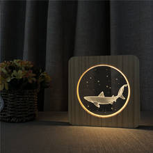 Lâmpada noturna de madeira 3d arylic, pequena lâmpada estilo animal tubarão para decoração de quarto infantil 2024 - compre barato
