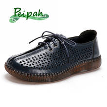 Peipah sapatos femininos de couro legítimo, cadarço, hallow out, oxfords, retrô, casual, verão, recém-chegado 2024 - compre barato