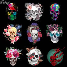 Pulaqi Vynil Punk Skulls Patches Iron On Heat Transfer Thermal Flower Skull on Clothes Heat Transfers For Clothing Stickers DIY 2024 - buy cheap